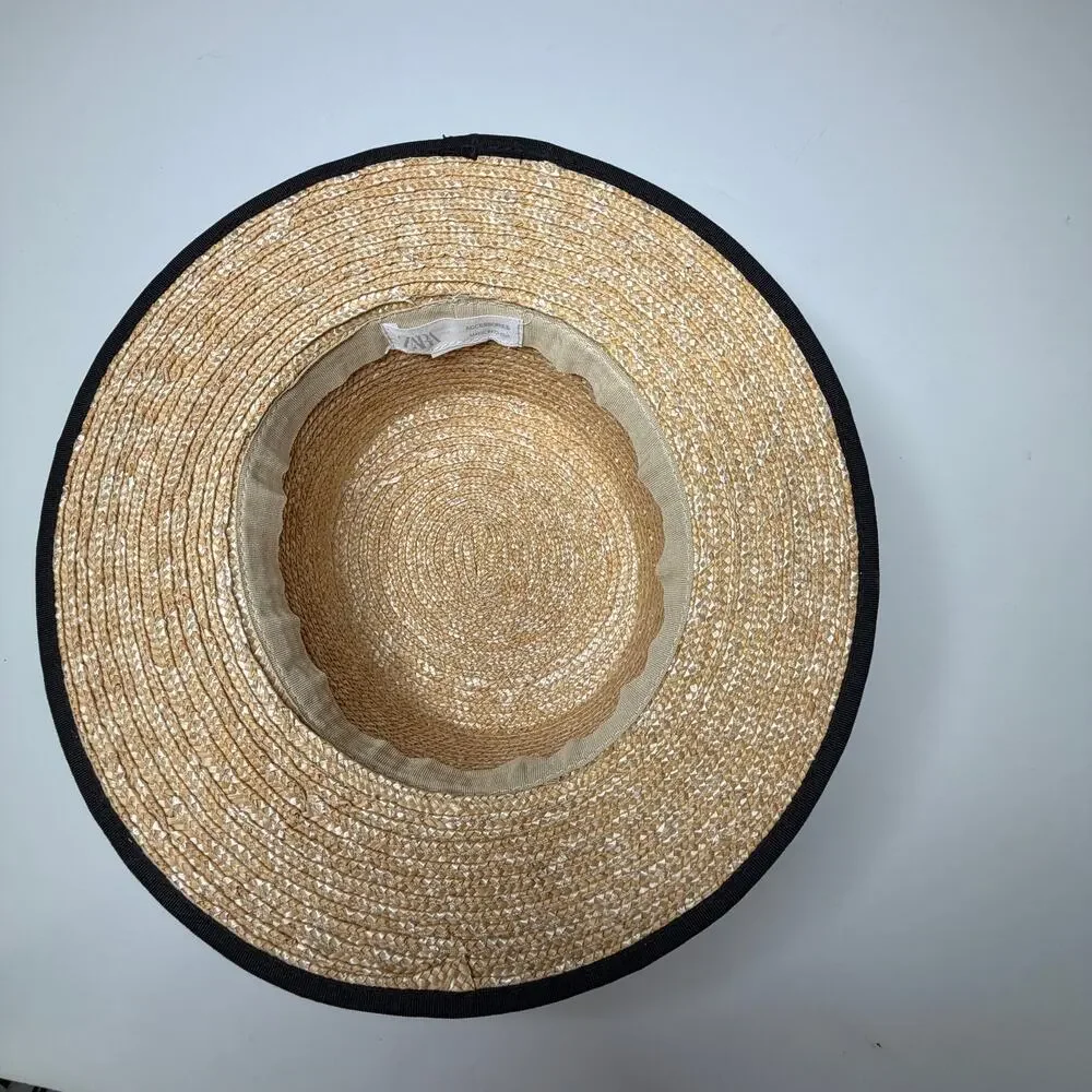 Zara Straw Hat with Black Ribbon & Brim Trim - Girls 6-9Y
